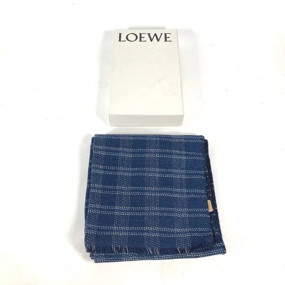 LOEWE Anagram Check Fringe Scarf wool blue Unused